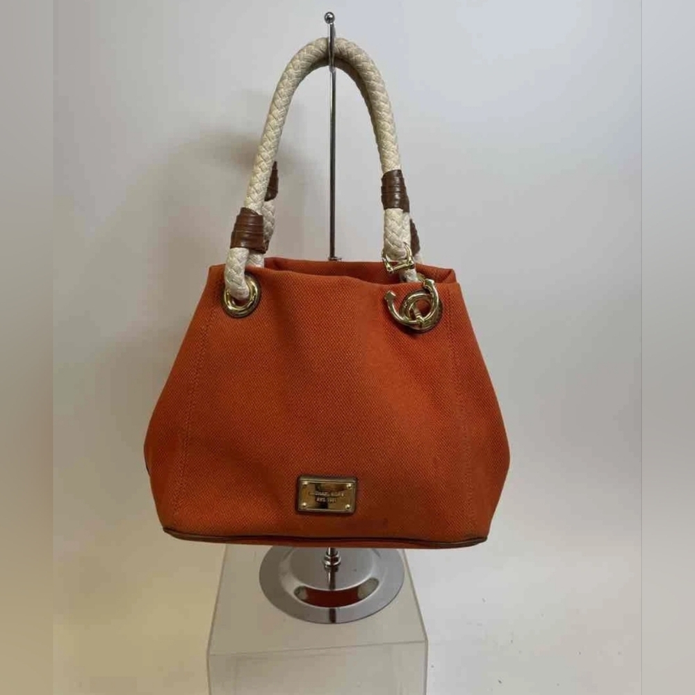 Michael Kors Mk Burnt Orange Marina Canvas Anchor Purse Satchel Handbag